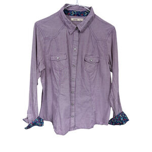 Old Navy Purple Plaid Snap Button Shirt Sz L Flip Cuff Y2K 2010 Western Cowgirl